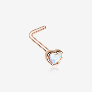 Rose Gold Iridescent Heart Icon L-Shaped Nose Ring